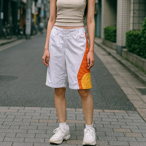 Nike Pants - Nike White Orange Longline Y2K Vibe Shorts Women’s M Streetwear